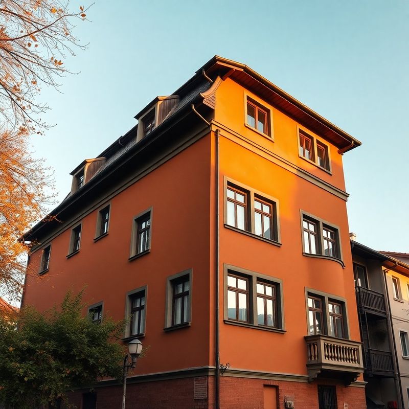 Fațadă renovată a unui bloc rezidențial din Brașov, în nuanțe de ocru și olive