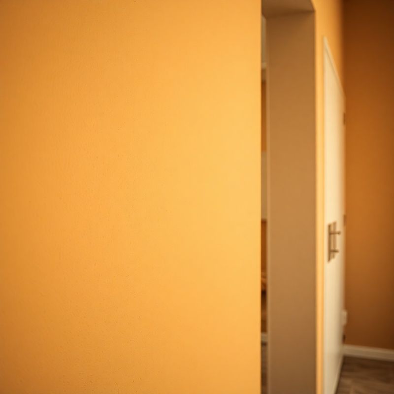 Detaliu de perete proaspăt tencuit și vopsit într-o nuanță caldă de nisip